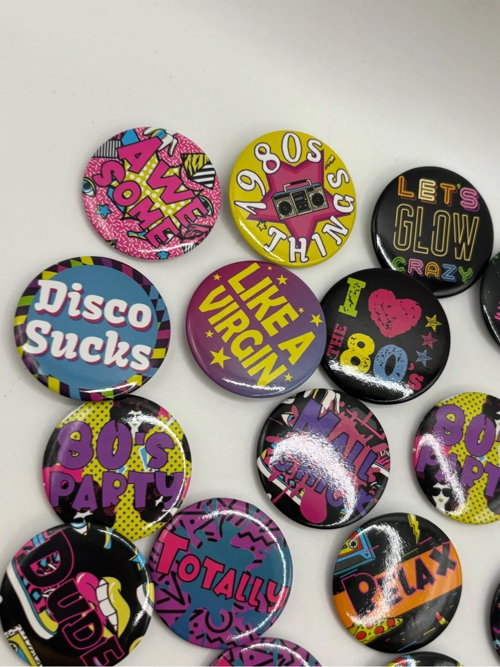 1980’s Party Buttons Lot of 24